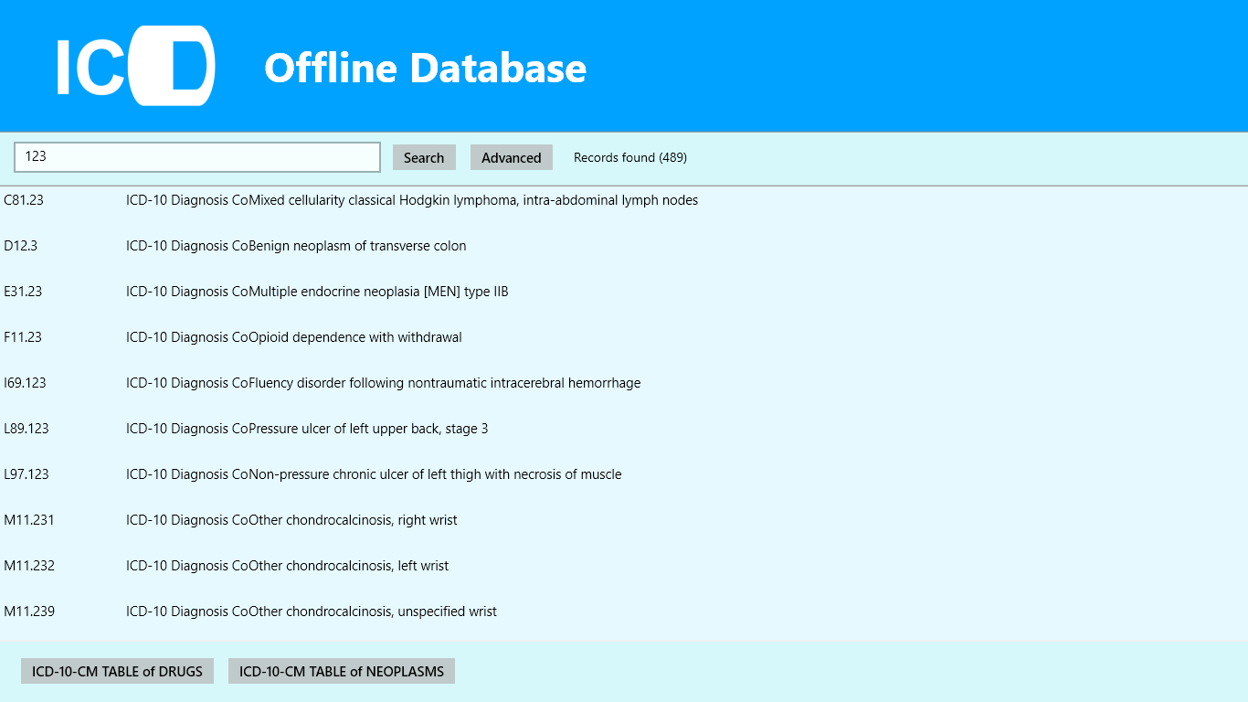 ICD9/ICD10 Offline Database for Windows 10