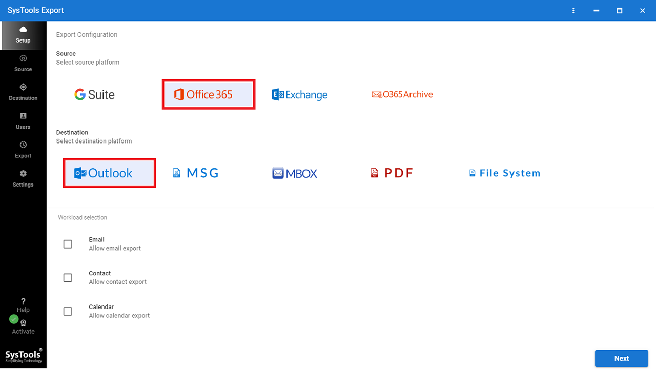 Snapshot 2 of SysTools For Office 365 Export Tool