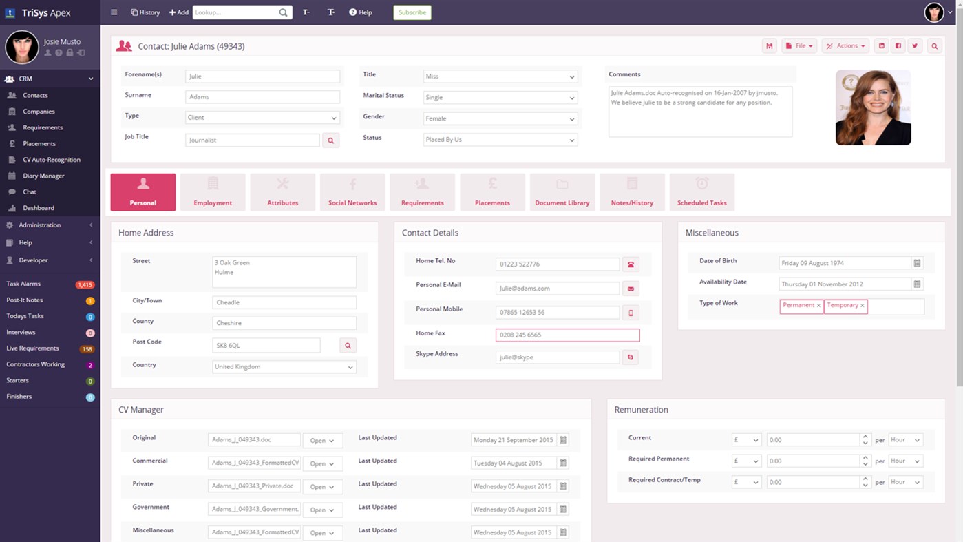 #3. TriSys Apex Recruitment CRM (Windows) 由: TriSys Business Software