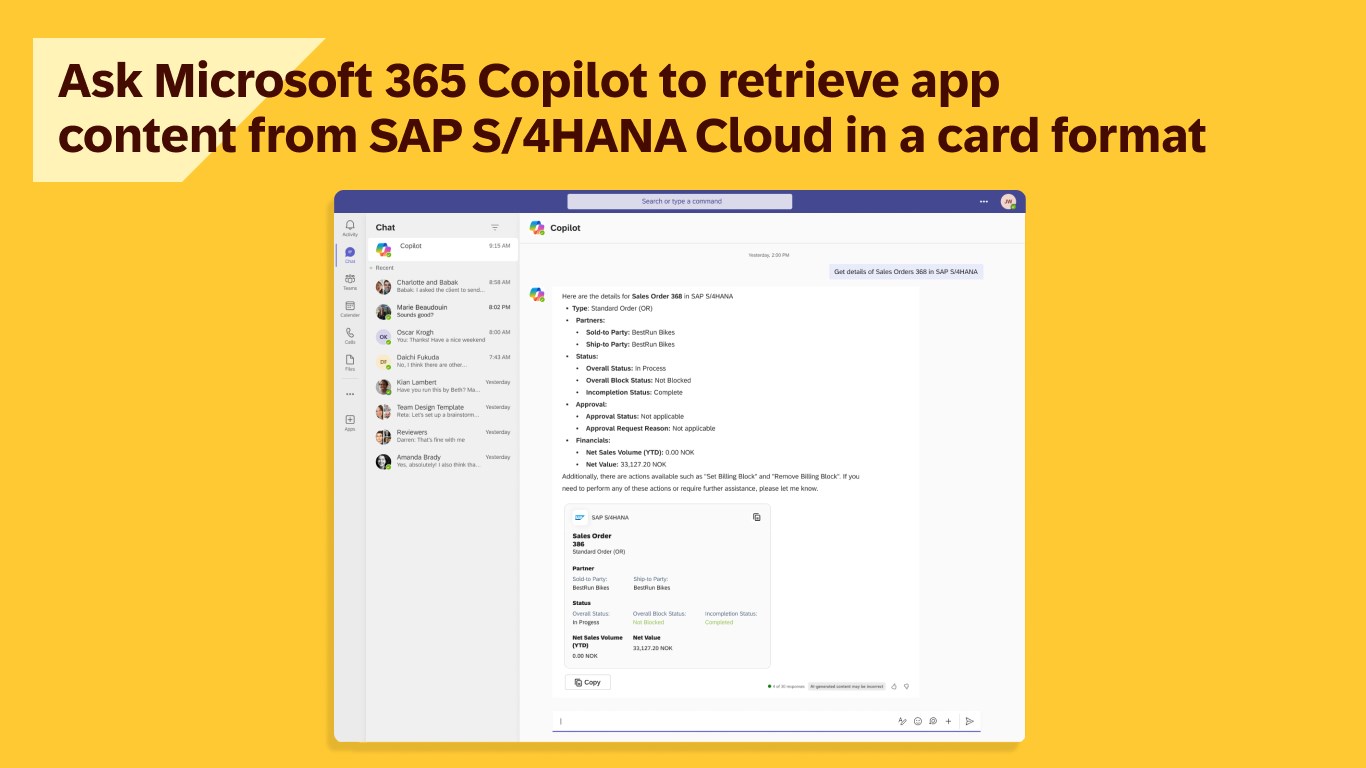 Snapshot 6 of SAP S/4HANA for Microsoft Teams