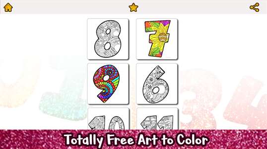Numbers Glitter Color by Number - Adult Coloring Pages screenshot 1