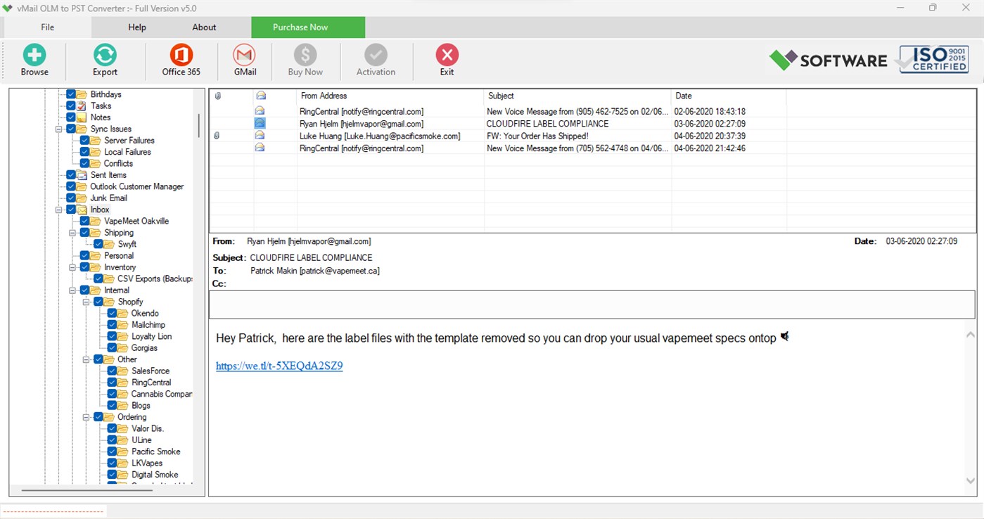 #4. vMail OLM to PST Converter (Windows) От: Ayush Tech Software