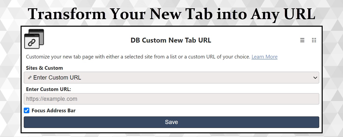 DB Custom New Tab URL marquee promo image