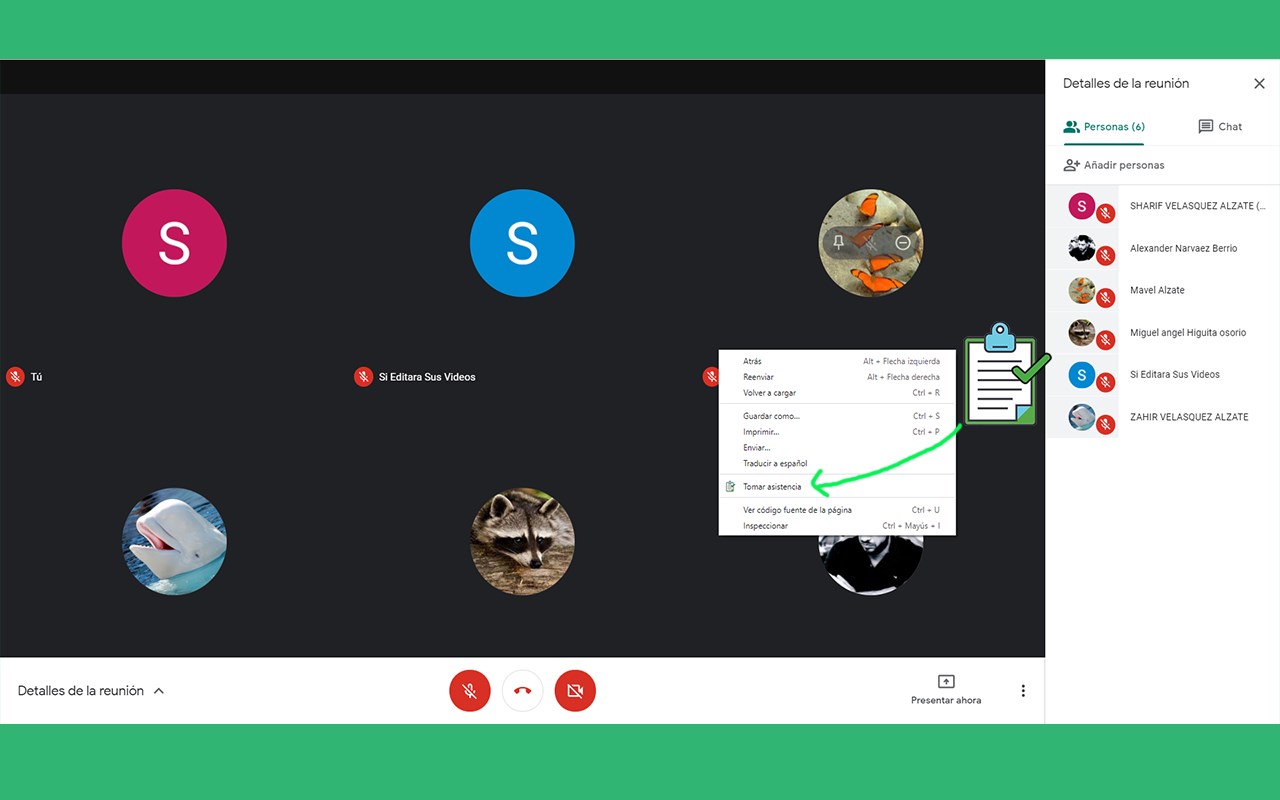Toma de asistencia para meet