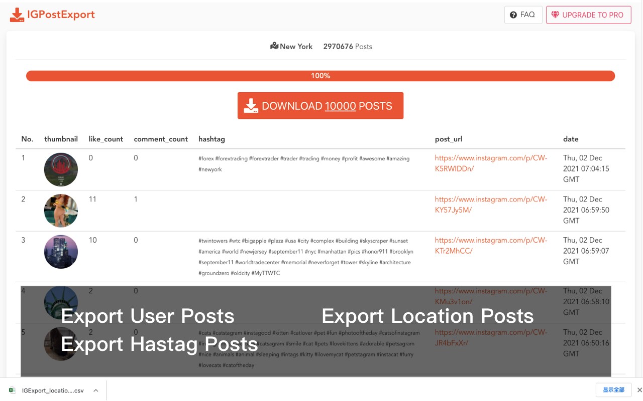 IGPostExport - Extract post to excel