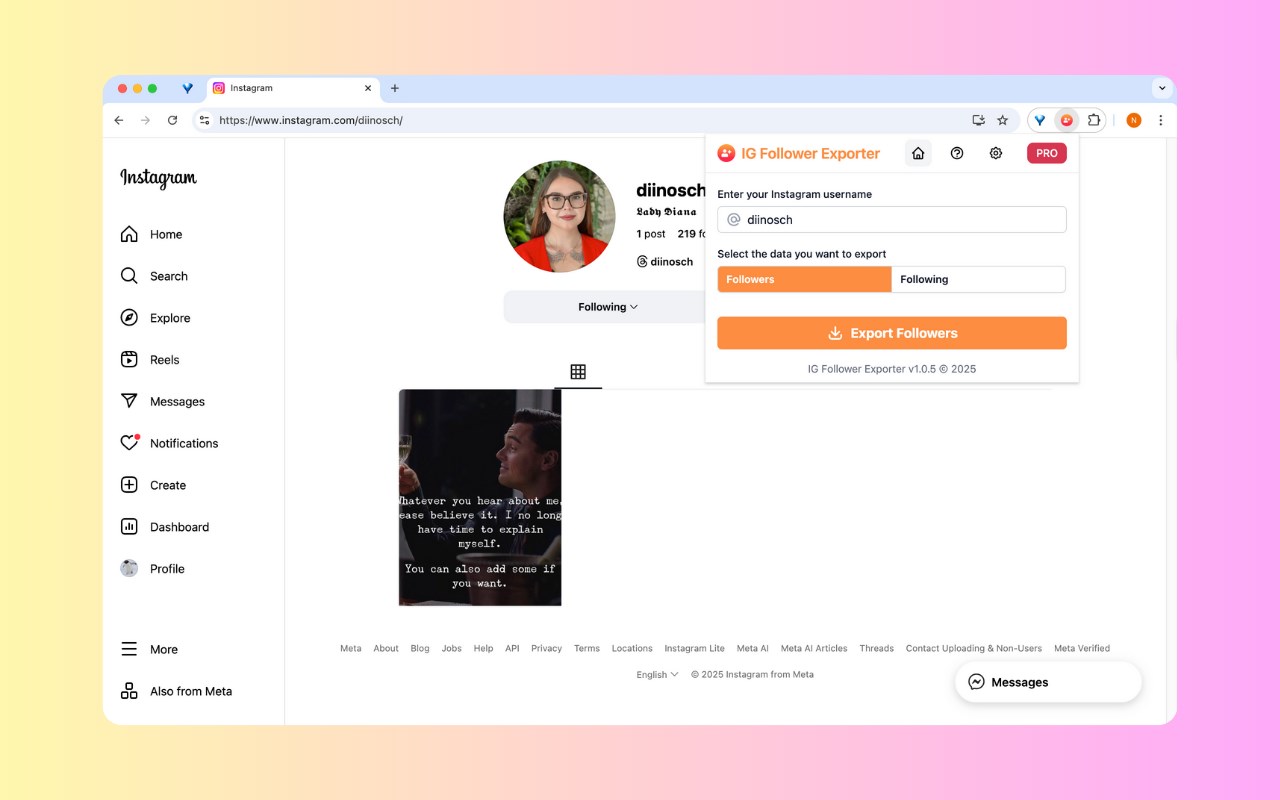 Export Follower Tool For IG