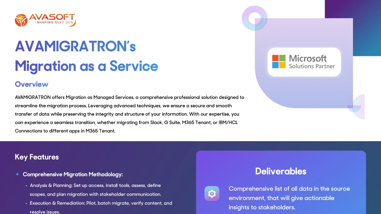 Snapshot 1 of Microsoft 365 Migration Services: Managed Solutions