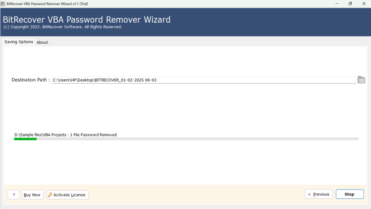 Snapshot 6 of BitRecover VBA Password Remover