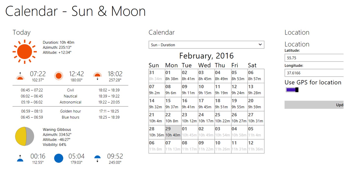 #1. Calendar - Sun & Moon (Windows) Με: KB@