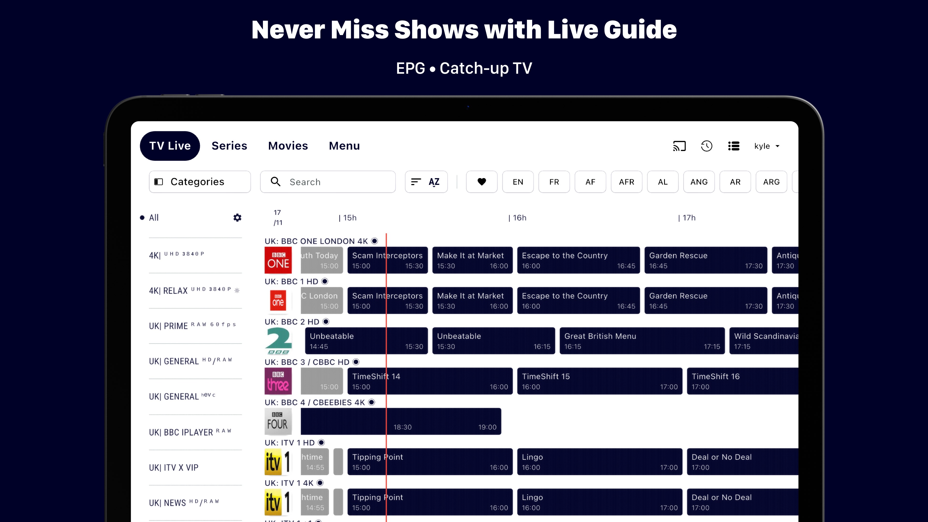 IPTV One — favorites and recently watched on macOS