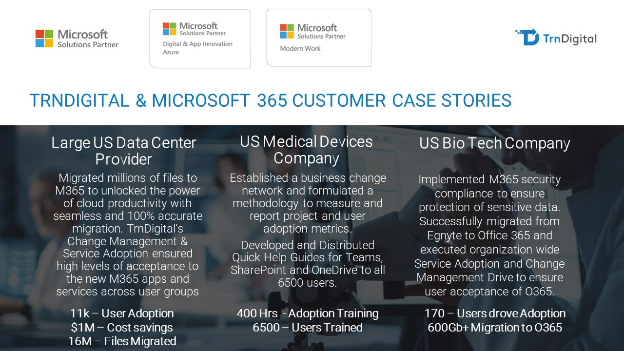 Snapshot 1 of TrnDigital Service Adoption and Change Management: 3 to 5 Wk Implementation.