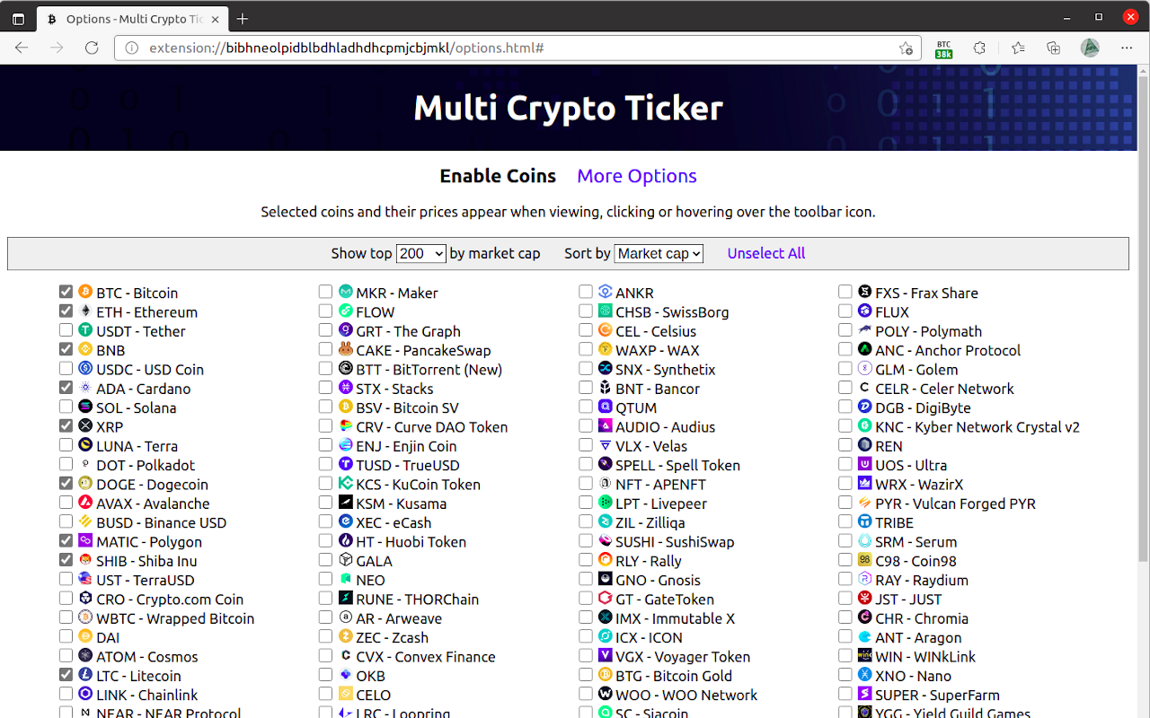 Multi Crypto Ticker - Toolbar price monitor