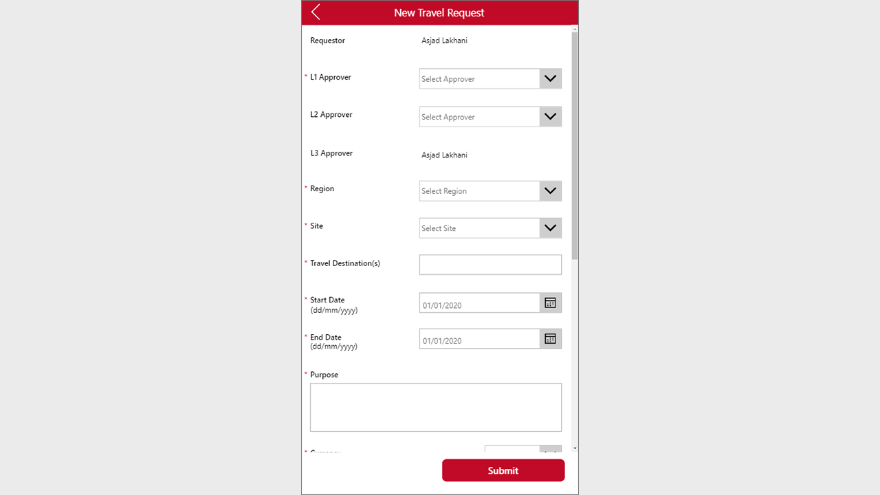 Snapshot 2 of Travel Request App: 1-Wk Implementation