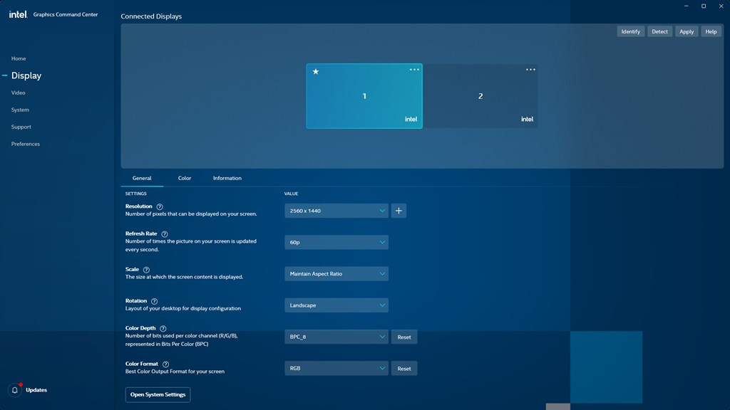 Control de graficos online intel