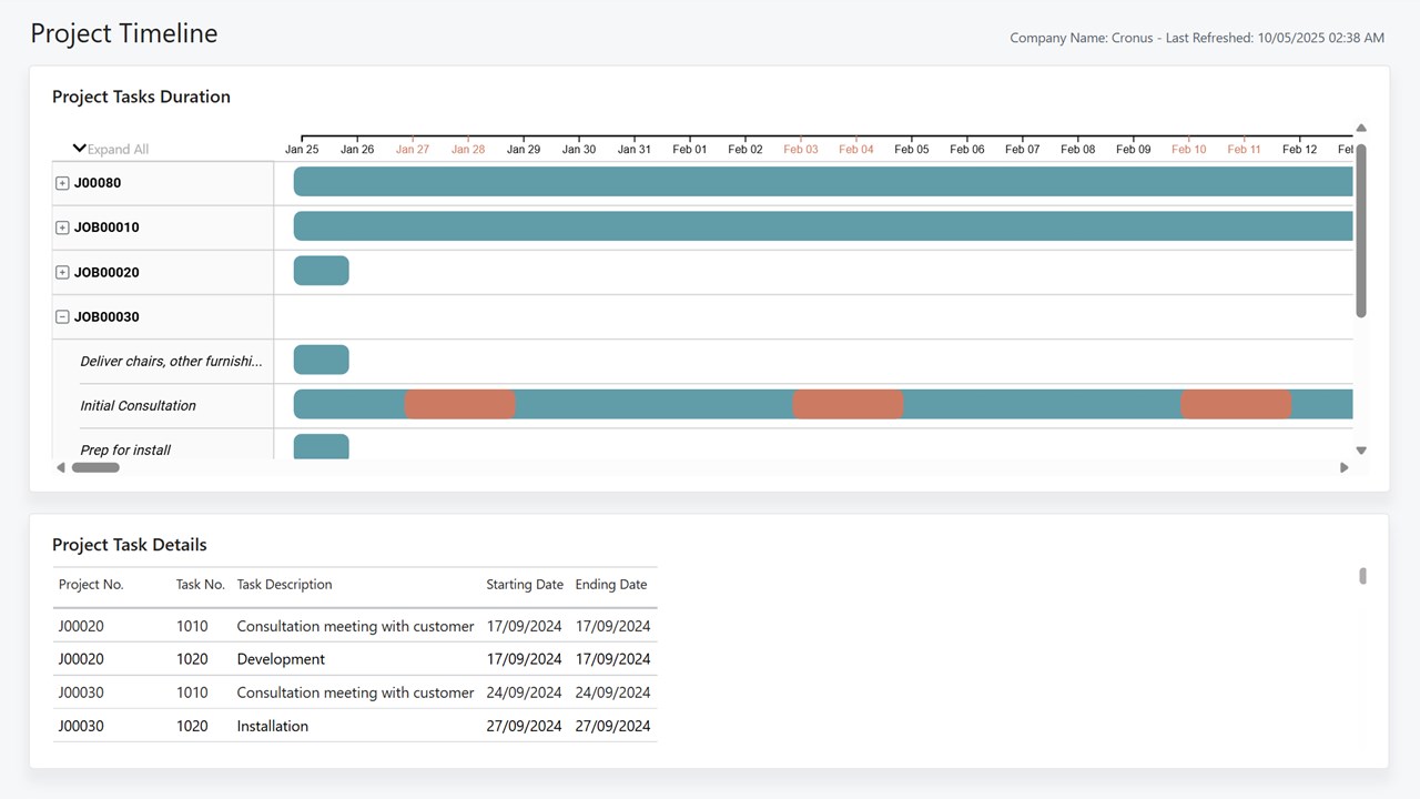 Snapshot 2 of Projects Power BI app for Business Central (26.2)
