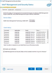 Intel(R) Management and Security Status screenshot 1