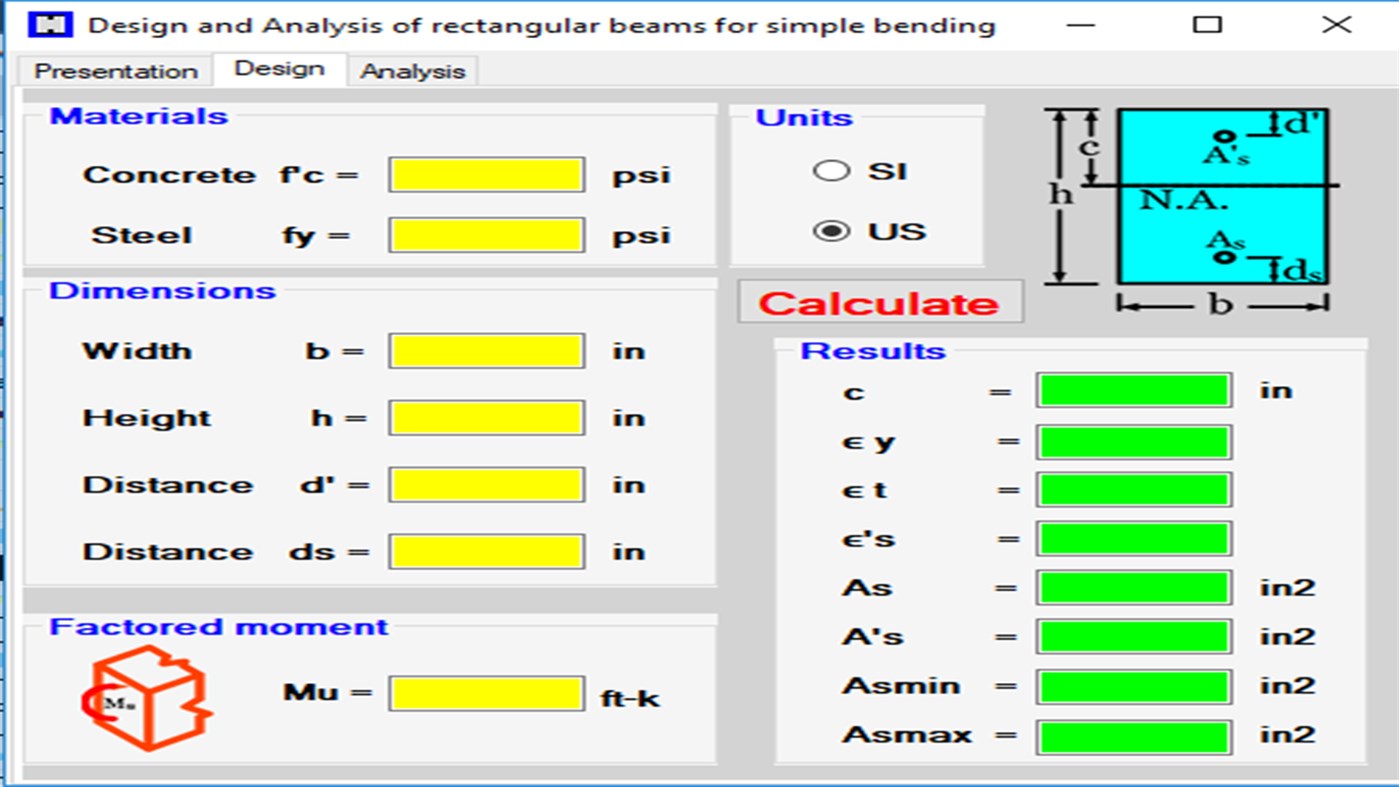 #3. Flexural Design & Analysis of Rectangular Beams (ACI318-14) (Windows) 由: BSAIBES Engineering