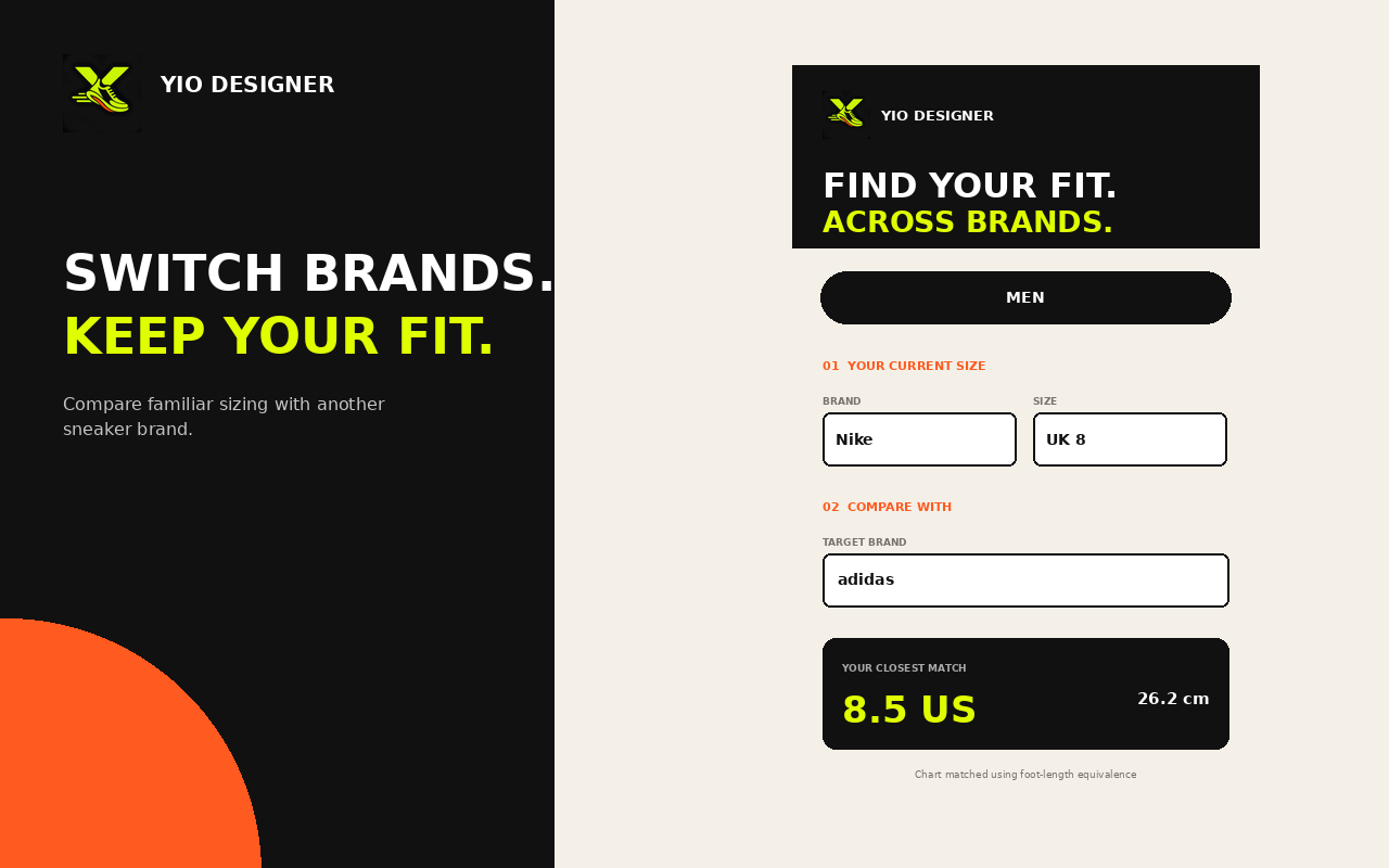 YIO Sneaker Size Converter – Men’s & Women’s Shoe Size Converter