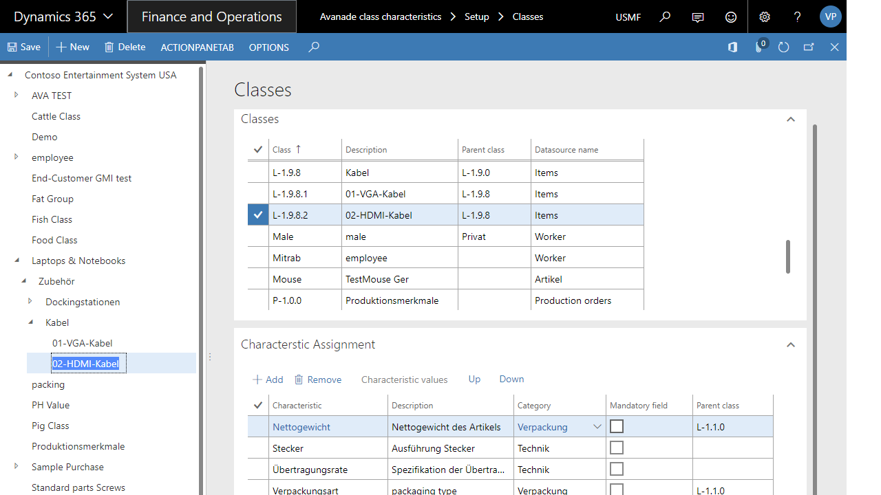 Snapshot 2 of Avanade Universal Class Characteristics List