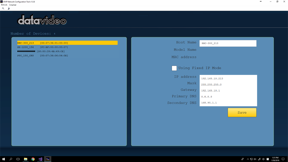DVIP Network Config (Windows) 由: datavideo