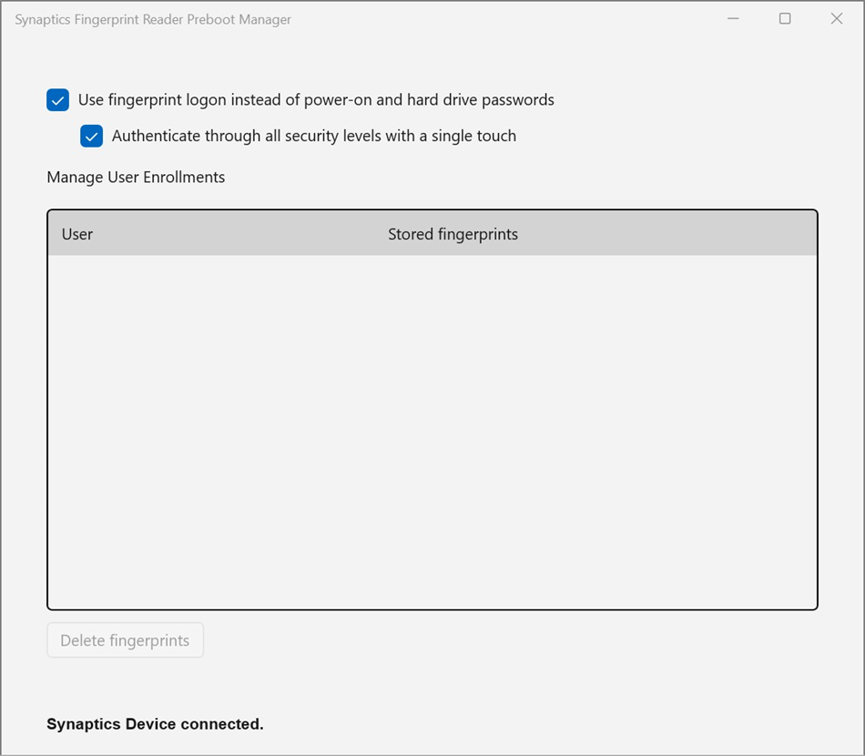 Synaptics Fingerprint Reader Preboot Manager (Windows) 由: Synaptics Incorporated