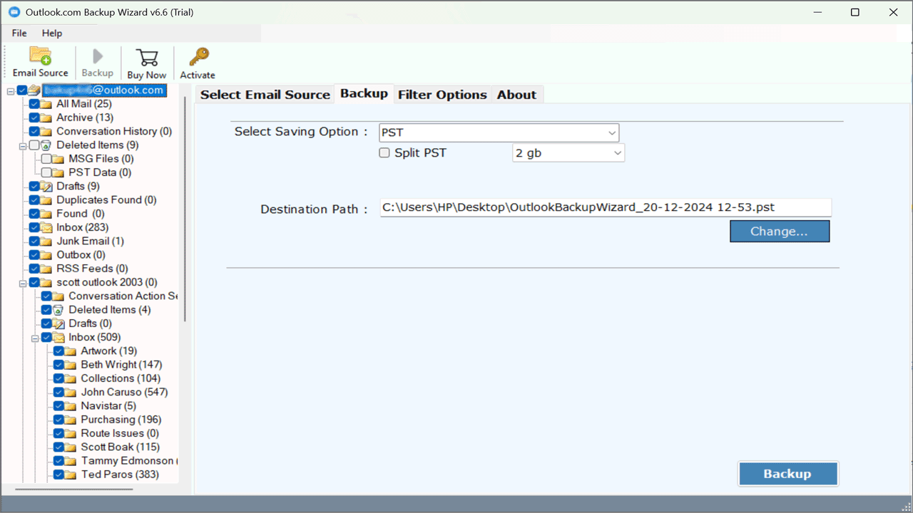 Snapshot 2 of RecoveryTools For Outlook.com Backup Tool