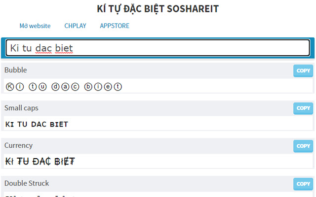 Kí tự đặc biệt SoShareIT