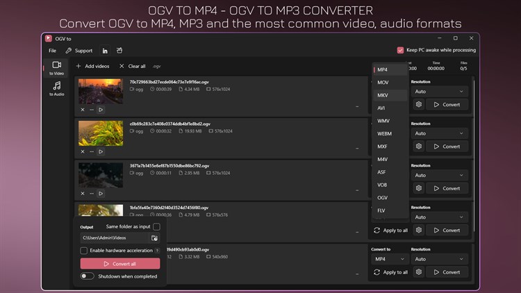 OGV to MP4 - OGV to MP3 - PC - (Windows)