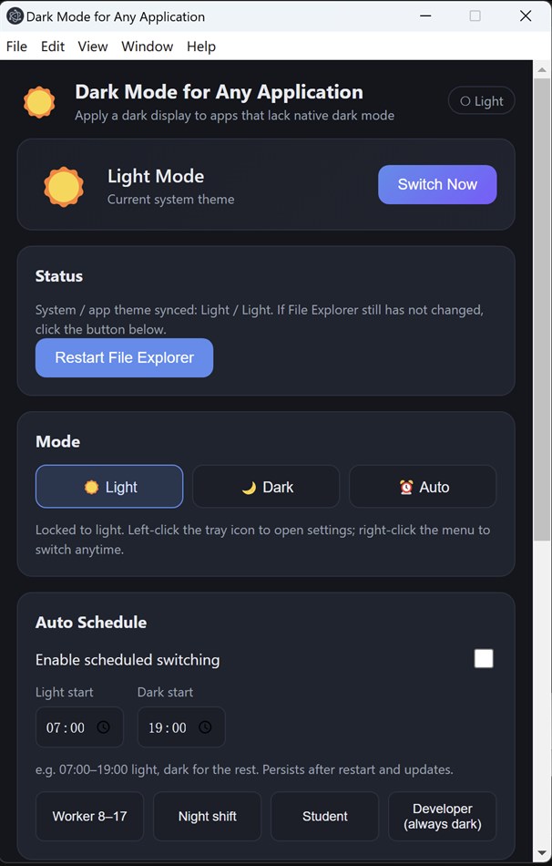 Dark Mode for Any Application (Windows) Προγραμματιστής: Gorgeous