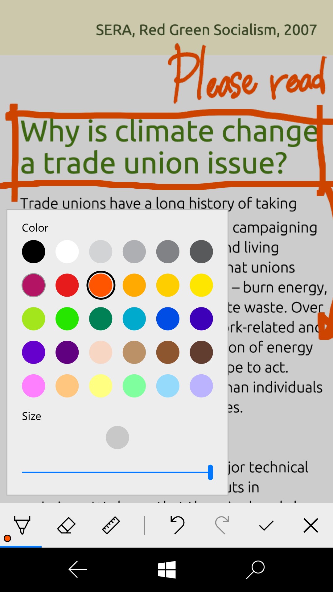 Screenshot: Support Windows Ink: Freehand drawing with the color of your choosing