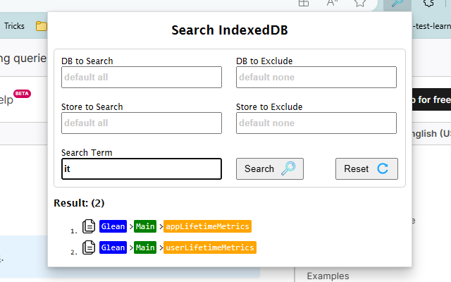 Search IndexedDB