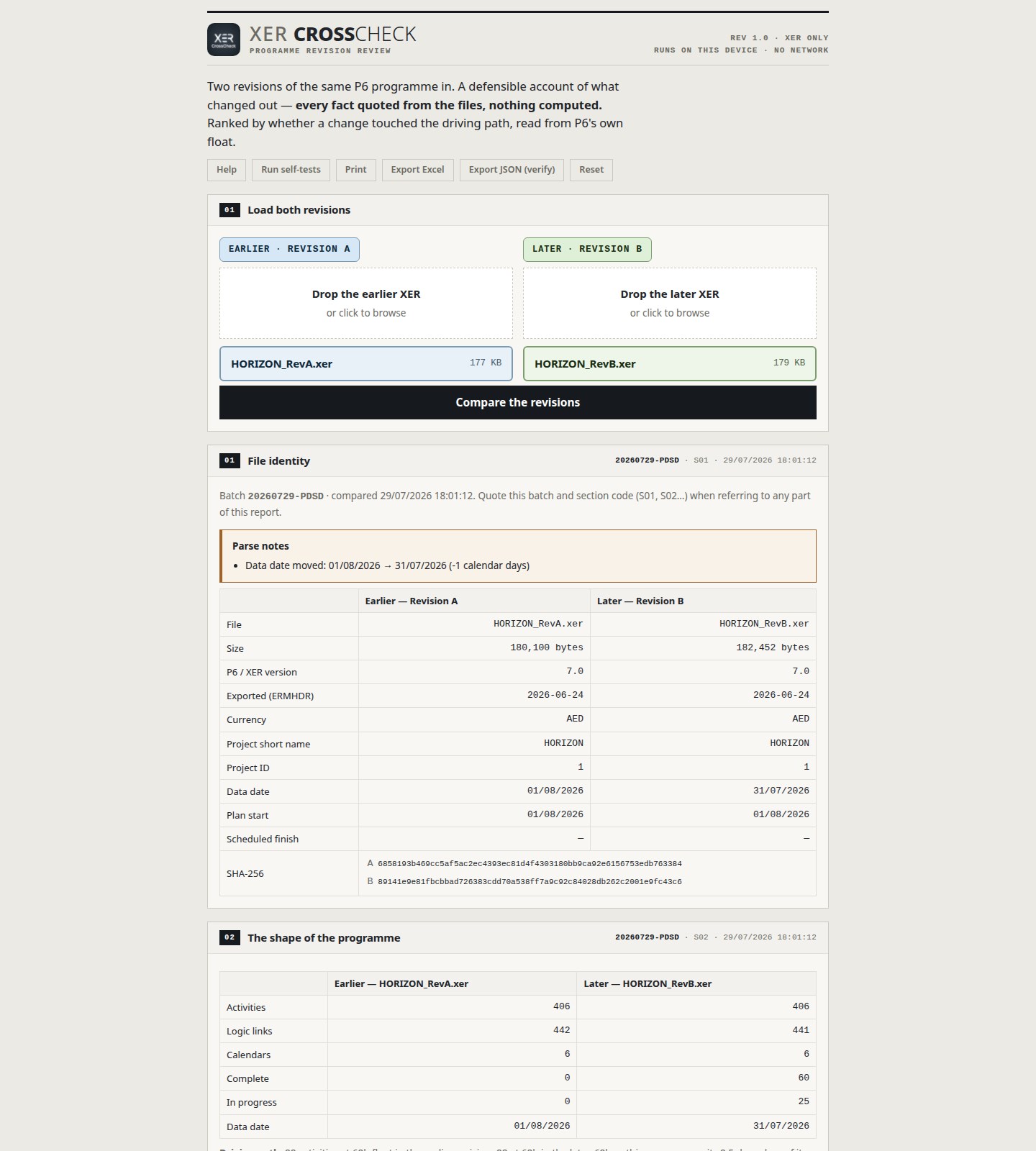 XER CrossCheck screenshot