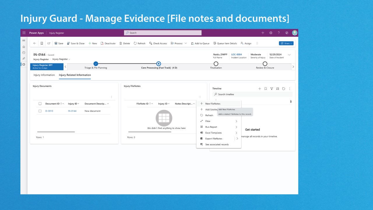 Snapshot 4 of Injury Guard helps organisations manage workplace injuries, insurance claims, and hazards.