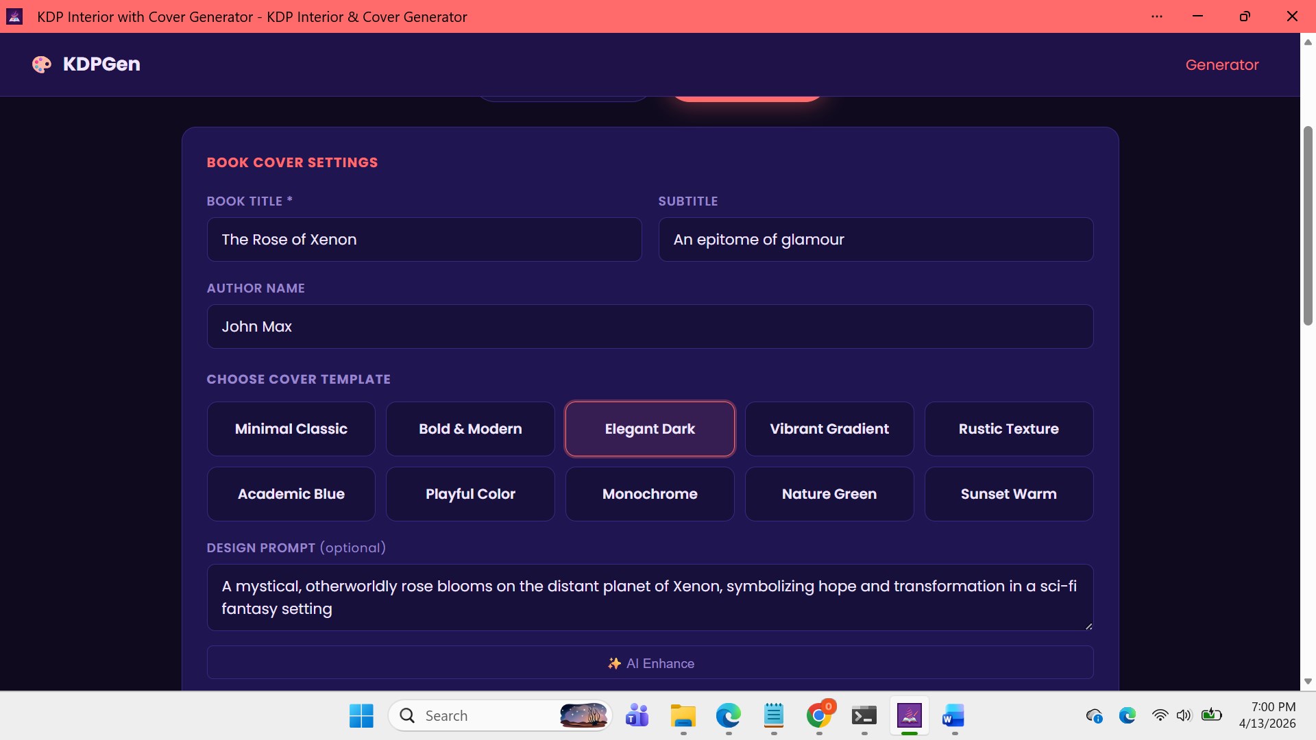 KDP Interior with Cover Generator screenshot