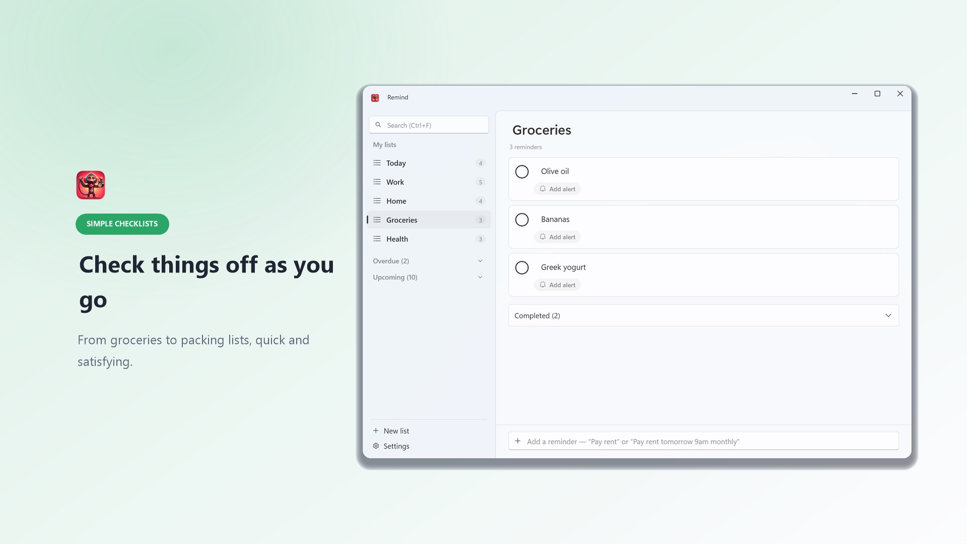 Reminders - todo tasks screenshot