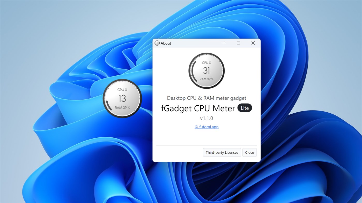 #8. fGadget CPU Meter Lite (Windows) 由: futomi Co., Ltd.