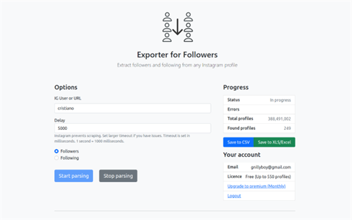 Exporter for Followers - Instagram Followers to Excel/CSV