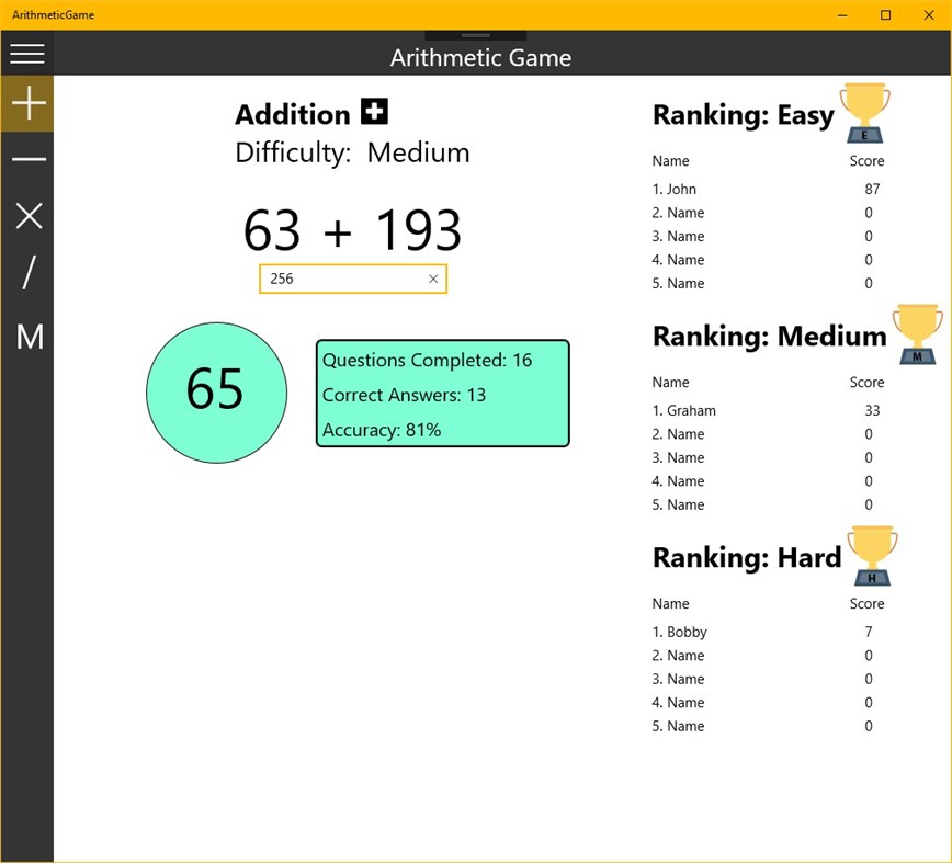 #4. ArithmeticGame (Windows) di: Danie Bester