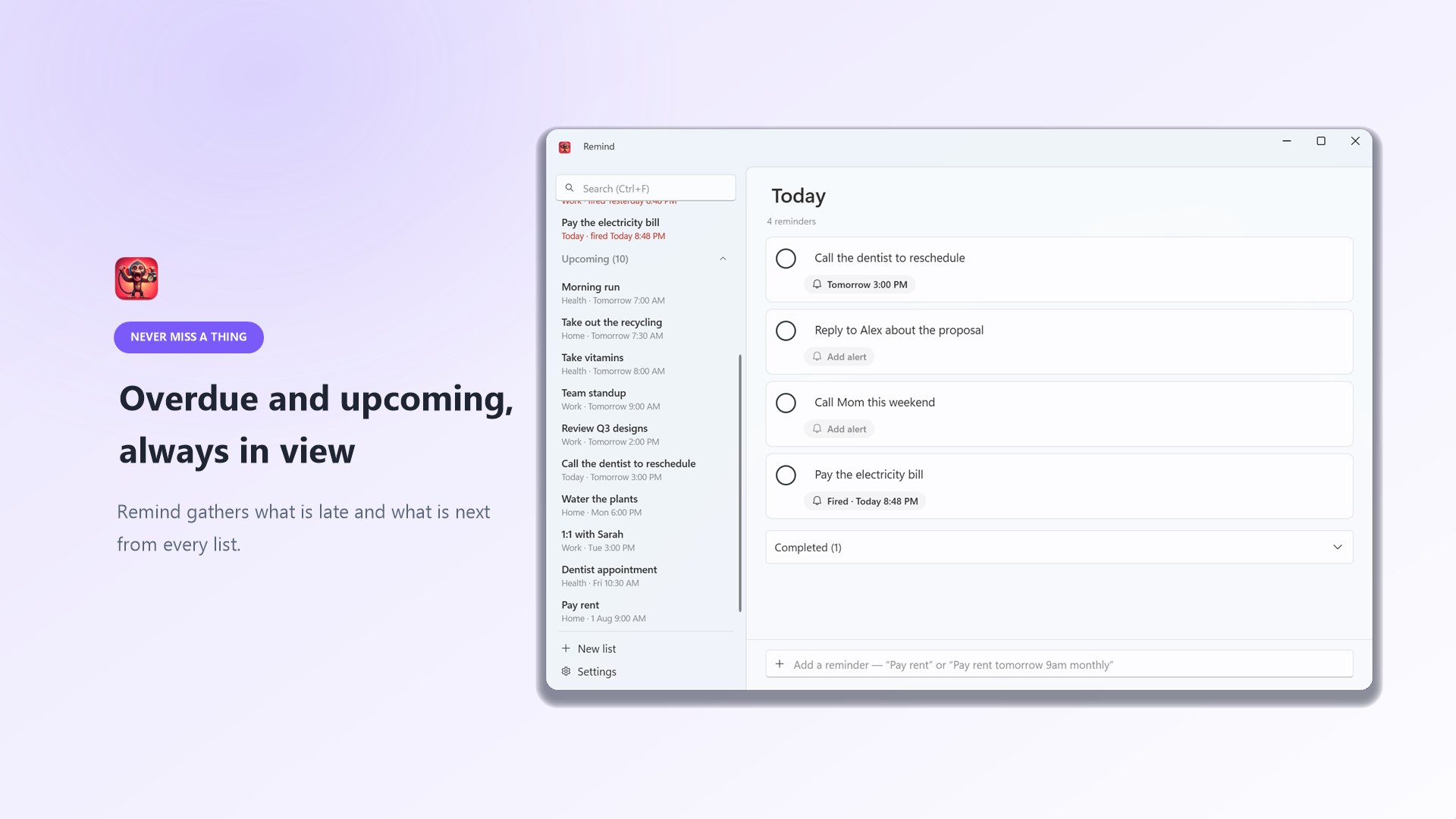 Reminders - todo tasks screenshot