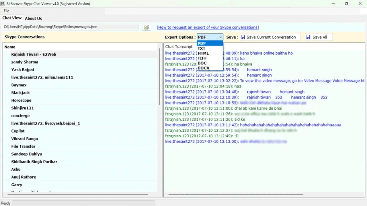 Snapshot 4 of RecoveryTools for Skype Chat Reader