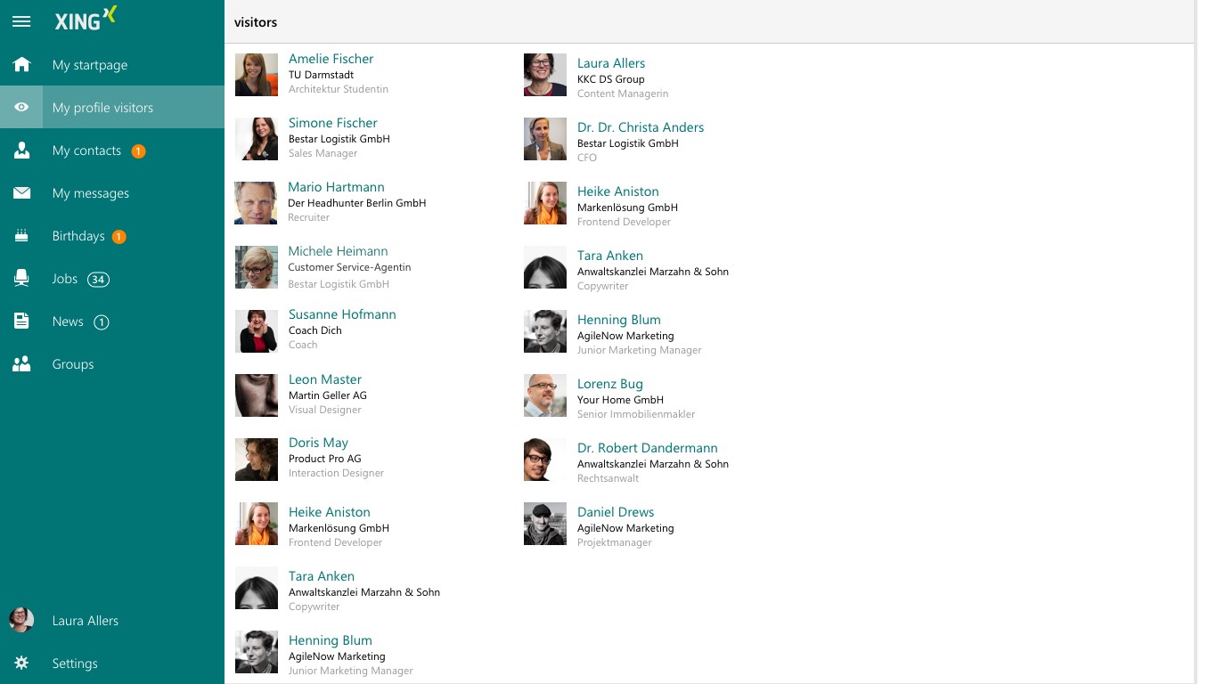 Screenshot: Profile visitors