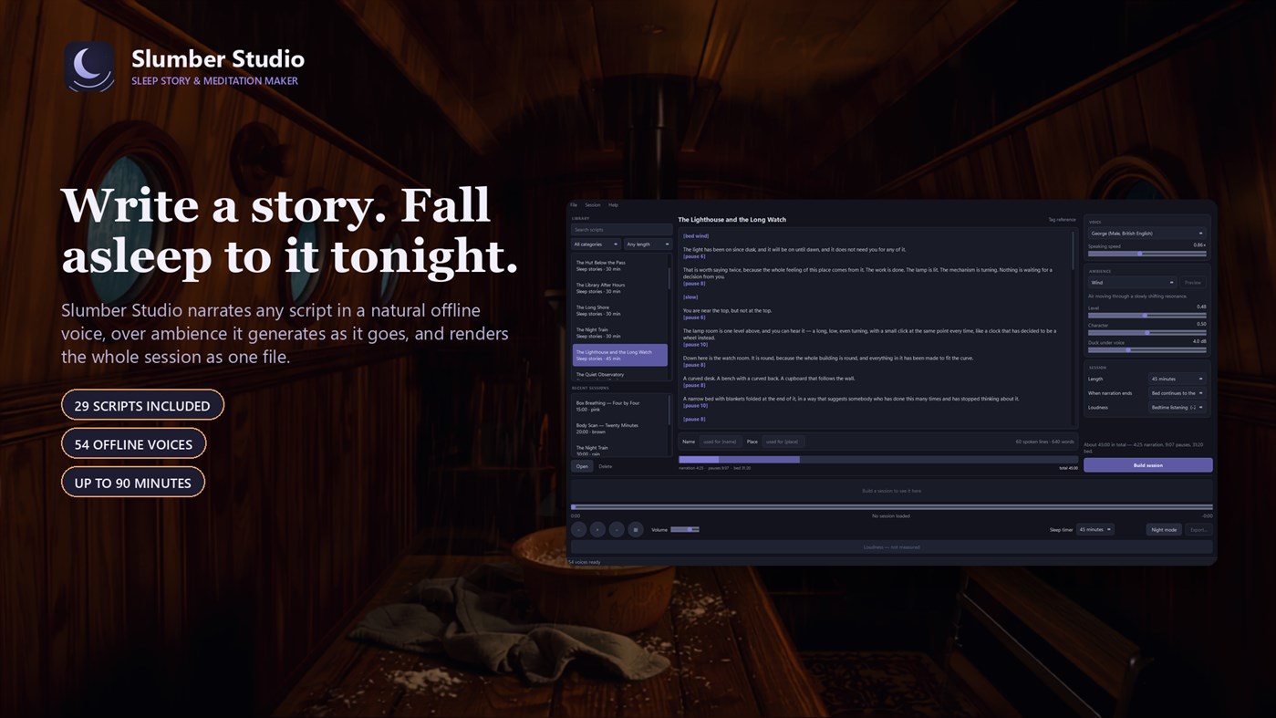 #1. Slumber Studio — AI Voiceover & Audiobook Maker (Windows) By: manxlr