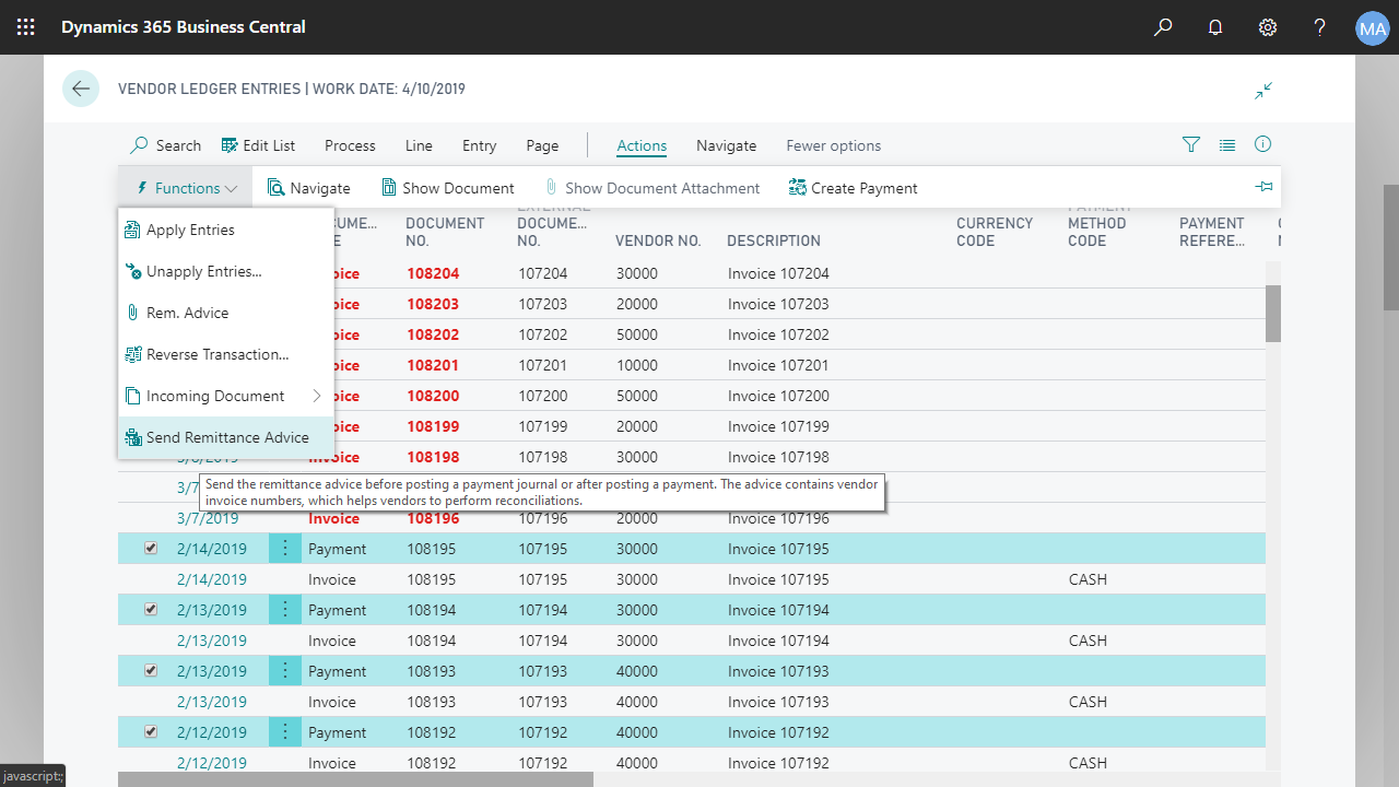 Snapshot 3 of Send remittance advice by email