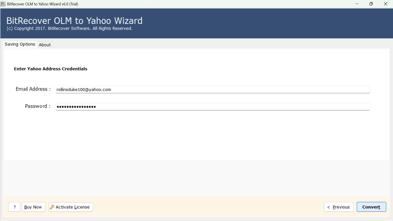 Snapshot 5 of BitRecover for OLM to Yahoo Converter