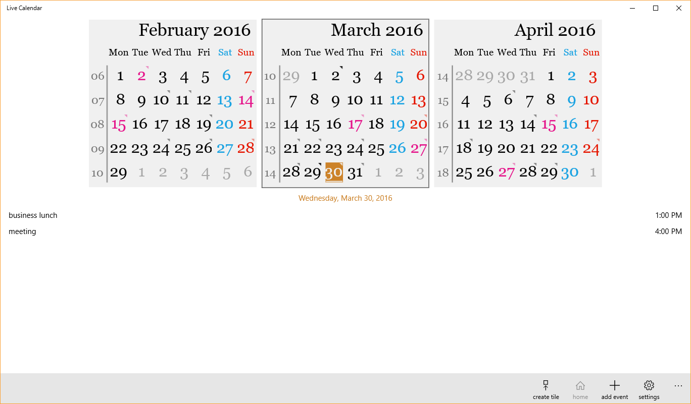 Live Calendar for Windows 10 Mobile