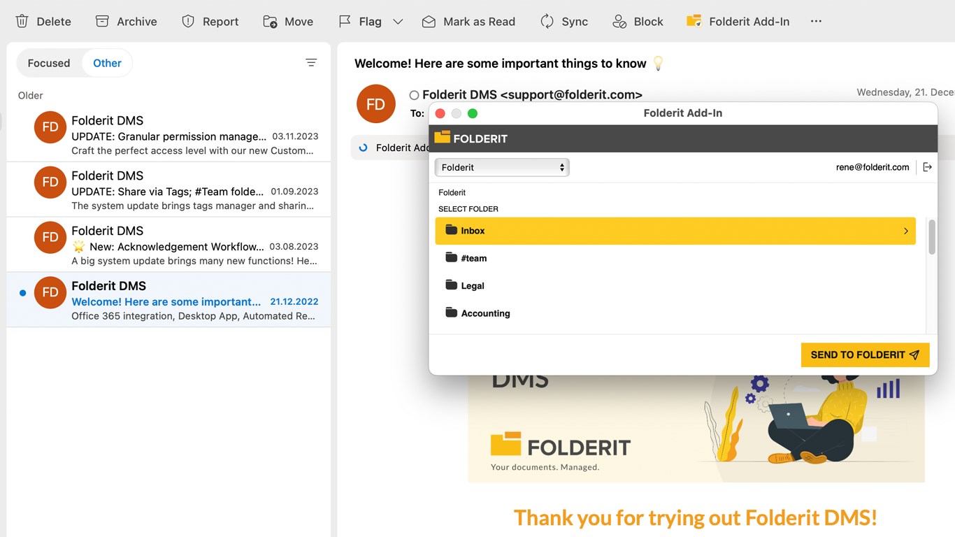 Snapshot 1 of Folderit DMS add-in for Outlook