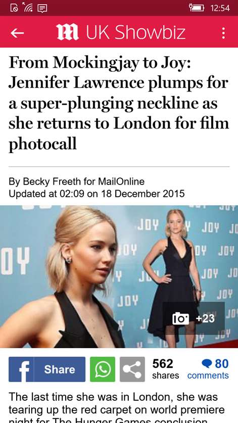 Screenshot: Showbiz article