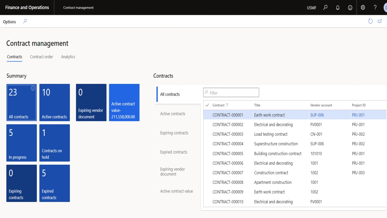 Snapshot 3 of Contract Management Software on Microsoft Dynamics 365
