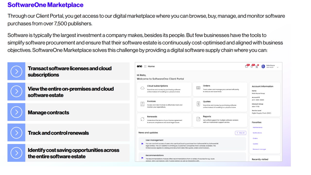 Snapshot 1 of SoftwareOne Client Portal