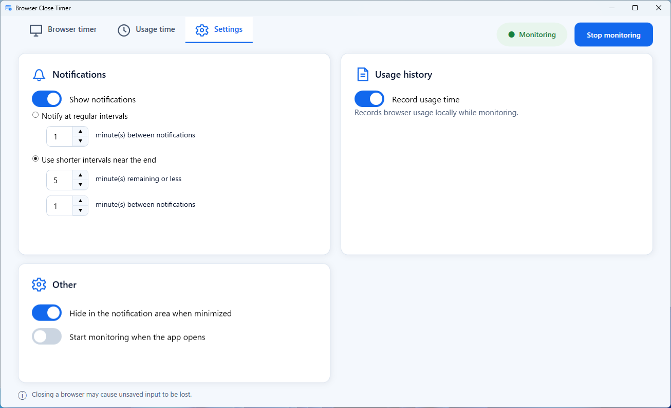 Browser Close Timer screenshot